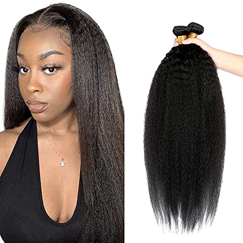 #1B Black Bundles Human Hair Yaki Straight Bundles 22 24 26 Inch Unprocessed Brazilian Virgin Remy Hair 3 Bundle Natural Black Kinky Straight Human Hair Extensions 50 Gram Per Bundle