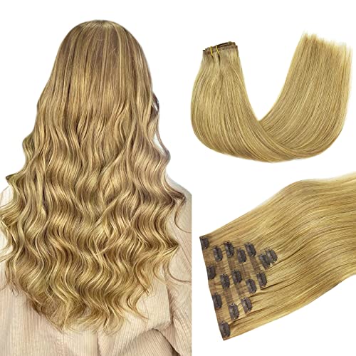 Seamless Clip in Hair Extensions Real Human Hair, Dirty Blonde 18 Inch 110g 7pcs, DOORES Human Hair Extensions Natural Hair Extensions Remy Straight Hair Skin Weft