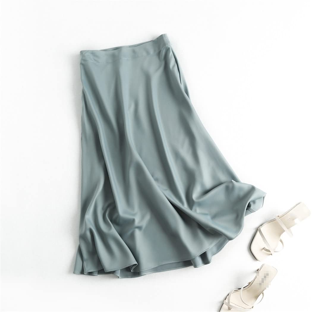 Jupe midi en satin solide avec fermeture éclair latérale pour femme