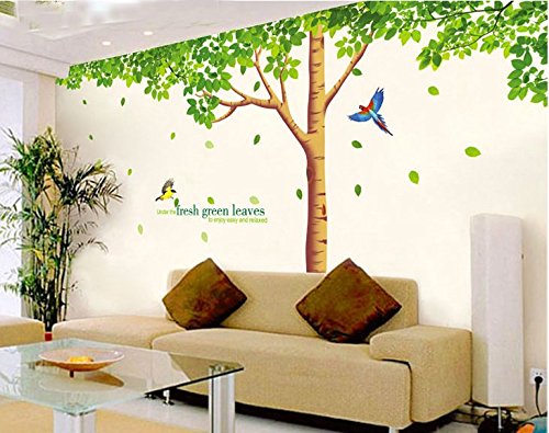 Sworna Nature Series Large Tree With Birds Kids Nursery Removable Vinyl Diy Wall Mural Decal Children's/Baby's Bedroom/Kindergarten/Classroom/Livingroom/School/Home Office 79" H X 130" W, Multicolore #TOP1
