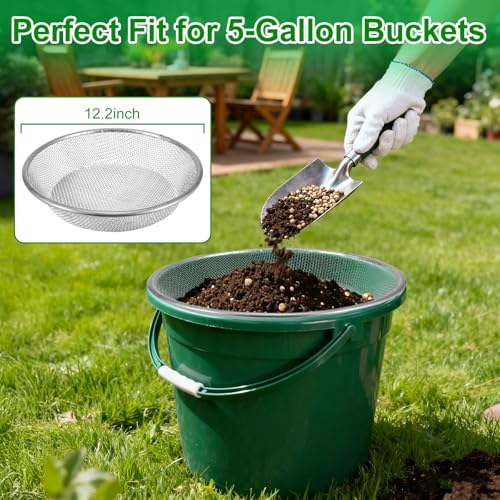 Svincolare 2 Pack Soil Sifter for Gardening - Rock Compost Sand Sifter Fits 5-Gallon Buckets 1/4 Inch & 1/8 Inch Mesh Sifting Screen Sieve for Gravel, Dirt, Sawdust with Repotting Mat by Svincolare - Used condition - Image 2