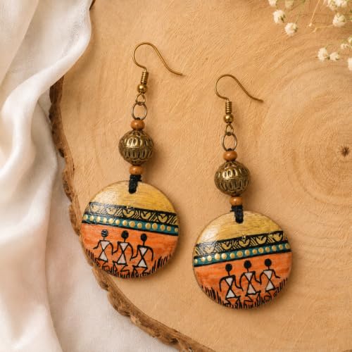 Image of Handcrafted Artistic & Tribal Earrings Collection for Women - Bohemian, Floral, Wooden & Ethnic Statement and Stud Designs