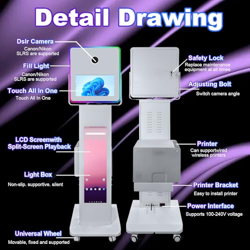 Image of Portable DSLR Photo Booth Machine with 15.6 inch Touch Screen, Photo Booth with 29 inch LCD Display, Ring Light, Software, Mini PC,Flight Case for Event Rental Wedding Party (Photo Booth Machine)