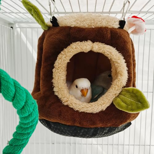 Image of Warm Winter Bird Nest with Removable Cushion, Stump Style Bird House, Soft and Washable Hanging Bed Hammock for Parrot, African Grey,Chinchilla,Ferret, Bunny,Small Animal Houses & Habitats (Small)