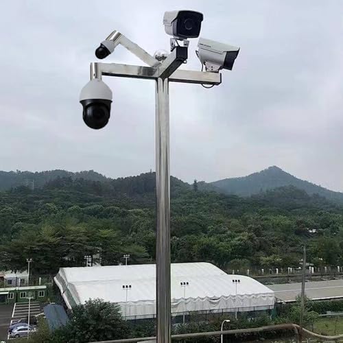 Poteau de sécurité universel extérieur 3m avec support au sol et vis pour quatre caméras