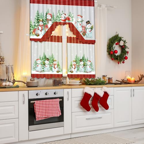 Cortinas de Navidad de 3 piezas con cenefa de 60x36 pulgadas para vestir ventanas con estilo 5