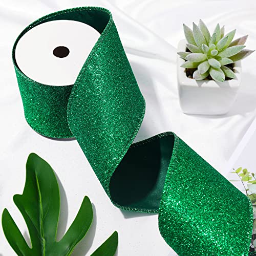 Whaline Glitter Christmas Wired Ribbon Red Green Gold Gift Metallic Glitter Wrapping For X-Mas Tree, Wreaths Decor Craft Gift Bow Garland, Gift Wrapping, Home Decor Crafts (2.5 Inch X 15 Yard) #TOP3