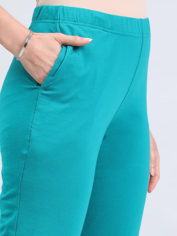 Image of GO COLORS Soft Cotton Stretch Kurti Pants Full Length for Women| Breathable, Mid Rise