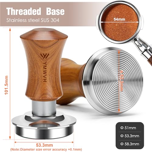 Tamper expresso calibré anti-canalisation avec base 53.3mm en noyer V5 - 3