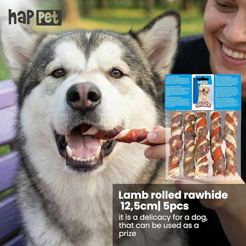 HAPPET Hundegröße 3-farbig Lammfleisch 12,5 cm - 5 Stück - natürliche Rinder- und Lammfleisch-Beißöcke, gesunde dental Leckereien zur Unterstützung der Zähne und Mundhygiene