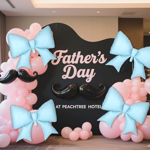Image of 4Pcs Giant Bow Balloons, 97.5cm /38in Big Elegant Coquette Theme Balloons for Birthday Wedding Engagement & Party Large Decorations Bridal & Bachelorette Supplies (Blue)