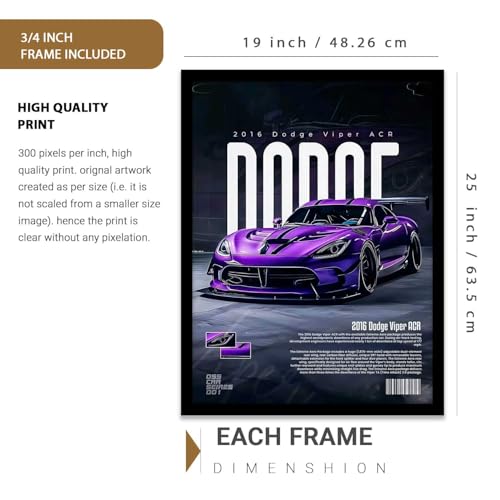 Image of kotart Big Sports Cars Framed Posters Gift Items for Boys Room Wall Decoration Bedroom Living Room Office Studio Decor | Car Poster Frame for Wall Decor Set Of 3 Size (19 X 25 inch)