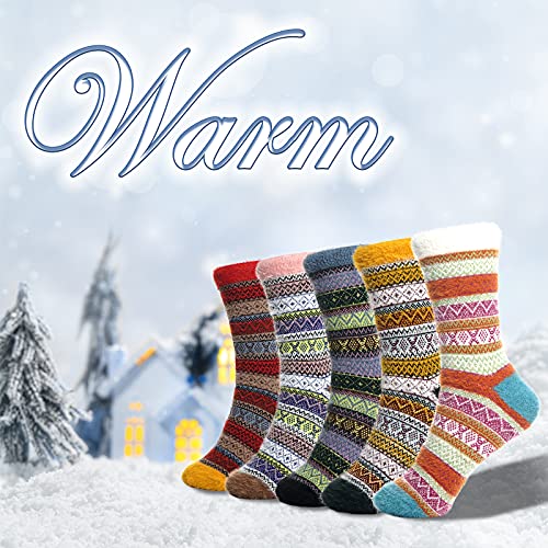 Image of ICEIVY Socks Women, Soft Knit Wool Winter Thick Warm Cabin Fuzzy Crew Women Socks 5 Pack