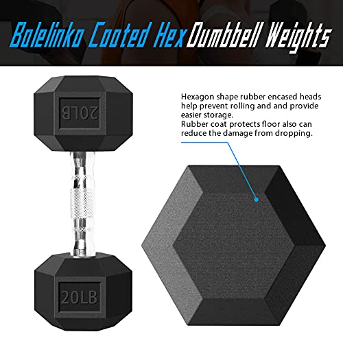 Balelinko Hex Dumbbells Free Weights Set with Metal Handles Rubber Encased Solid Cast Iron Hex Dumbbell in Pair, 20 LBS