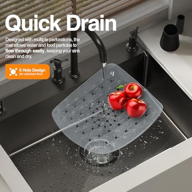 Kitchen Sink Protector Matt, (Clear), By Home Basics | Small Sink Mats For Bottom Of Kitchen Sink | PVC Runner Protector Matt | Pliable With Draining Holes