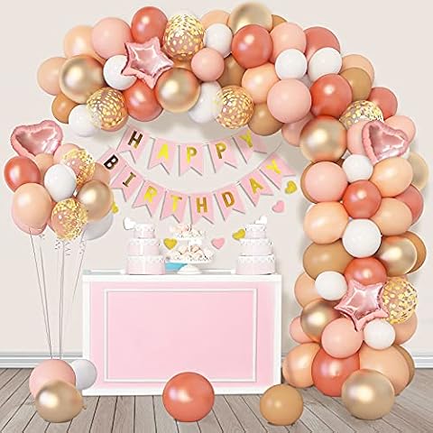 Blush Peach Balloons Arch Garland Kit 147 Pcs Rose Gold Decorations Women Lady Happy Birthday Banner Orange Balloons Pastel Confetti Latex Metallic Star Heart Foil Balloons for Wedding Baby Shower Cover