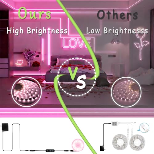 Image of 2 Set 10 FT Pink Led Lights Strip for Bedroom Decor Rope Lights Easy DIY Princess Bathroom Cuttable Strip Lights for Baby Room Living Room Kitchen Ceiling Wall Vanity Mirror Decoration