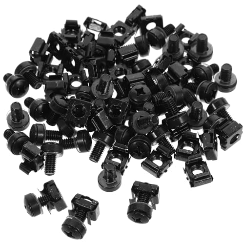 ELEOUTI Cage Nuts Screws for Installing and Securing Network Devices 50pcs M6 Carbon Steel Black Clip-on Nuts, Strong and Sturdy Fasteners for Server Rack Cabinets