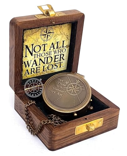 Brújula de Latón Grabada "Not All Those Who Wander are Lost" con Caja de Madera, Regalo para Senderismo y Navegación miniatura 4