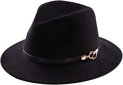 Sombrero Fedora para mujer, 100% lana, ala ancha, fieltro, Panamá, sombrero vintage Trilby con hebilla