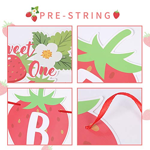 Image of SUNBEAUTY Strawberry Happy Birthday Banner, Berry Sweet Red Fruit Party Hanging Banner, Strawberry Birthday Decorations for Girls 1st Birthday Baby Shower Party Decoration | Pre-Strung