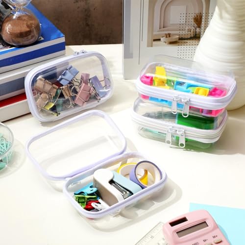 Image of Hoolerry 4 Pcs Hard Clear Zipper Case Makeup Bags Plastic Zipper Pouch Transparent Storage Box Containers for Cosmetics, Snacks, Building Blocks, Puzzles(Clear,5 x 3 x 2 in,White)