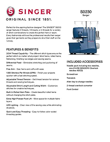 Singer S0230 Heavy Duty Metal Frame Serger Overlock thumb #4