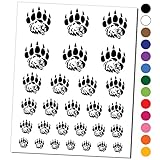 Grizzly Bear Head in Claw Paw Temporary Tattoo Water Resistant Fake Body Art Set Collection - Black (One Sheet)