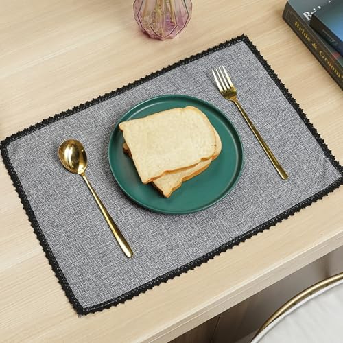 Set de table en imitation lin gris 30x45 cm lot de 2 pour décoration de table de cuisine moderne - 2