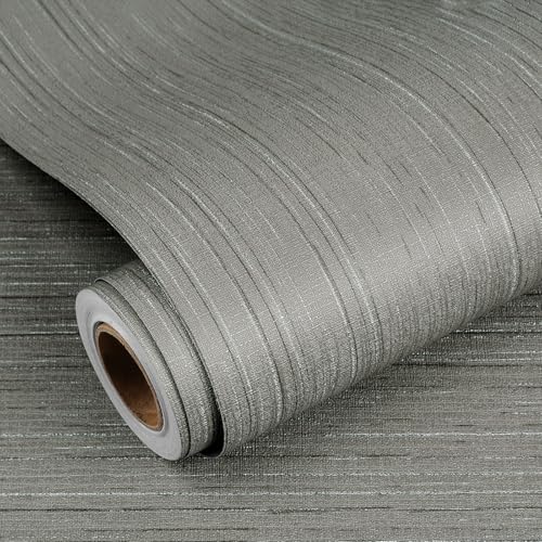 YENHOME Grau Tapete Struktur Textil für Wohnzimmer 40x500cm Klebefolie Leinenoptik Grau Wandtapete für Wand Textil Tapete Wandfolie Modern Schlafzimmer Schrank Verdickt Wandpapier Texturierte Tapeten