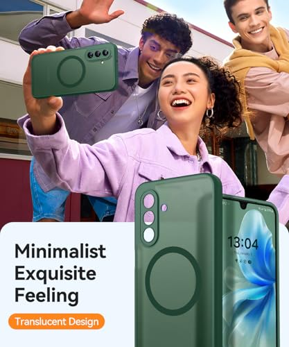 Image of CANSHN Designed for Samsung Galaxy A17-5G Case [Full Camera Protection] [Compatible with Magsafe] Translucent Matte Back Protective Phone Cover, Deep Green