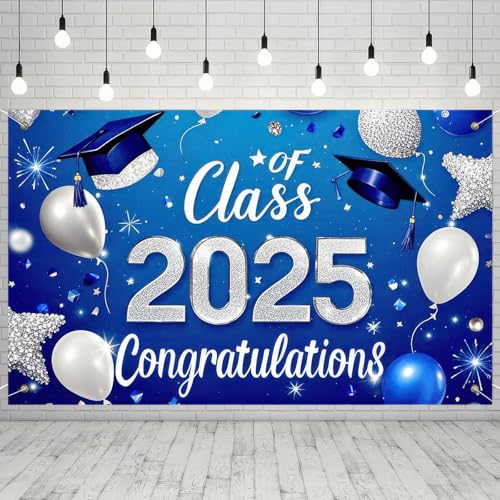 Image of BlissYard Graduation Banner Outdoor Backdrop Class of 2025 Congrats Grad Banner Grad Party Decoration, 71x43 Inches Congratulations for Graduation Celebration