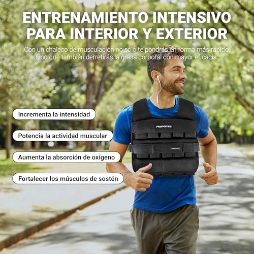Miniatura 7 de Msports Chaleco De Peso Premium Ajustable De 5 Kg 30 Kg De Peso Para Entrenamiento De Fuerza 30 Kg, Negro
