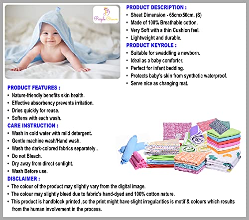 Image of MK Handicraft(PurpleCrown),Pack of 6pieces Multicolor Pure Breathable Cotton and high Absorbent Cribsheet for Newborn Babies, Swaddler Cum Comforter for Infants.(Children: S, 65cmx50cm, Green)