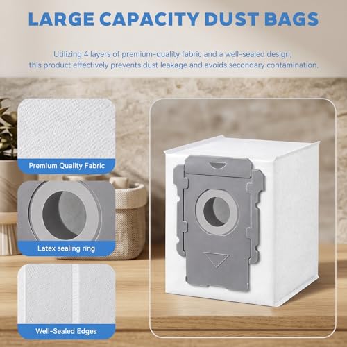 Image of 6 Pack Vacuum Bags for iRobot Roomba I /J /S Series &100-700 Combo Robot Vac | Compatible with i1+, i3+, i4+, i5+, i7+, i8+, j8+, j9+, s9 105 405 505 705 Combo, All Clean Base Automatic Dirt Disposal Bags