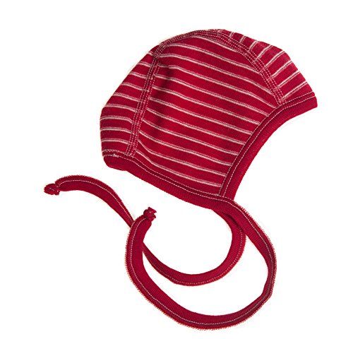 Hocosa Baby Cap in Organic Merino Wool, Red/White Stripe, Size 1 (0-6 mo)