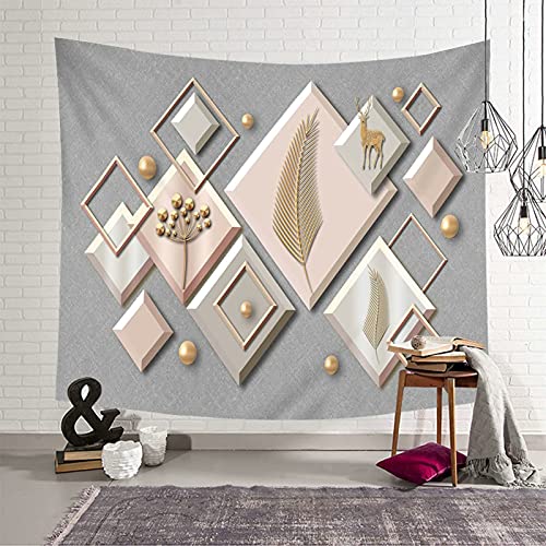Tapiz de pared con plumas de alce geométricas y detalles de perlas impresas KnSam