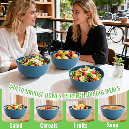 Image of Wheat Straw Bowls Set of 6, 60 OZ Unbreakable Camping Bowls, Microwave Safe & Dishwasher Safe, Large Salad Bowls for Outdoor, Picnic, RV Trips, Ramen, Cereal, Soup, Dark Blue