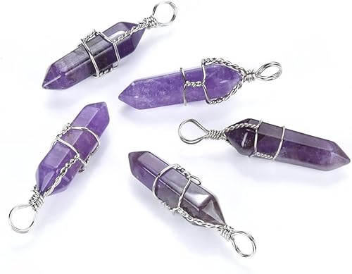 4 piezas Adabele - Colgante de piedras preciosas curativas de amatista morada natural en forma de bala, punto de espiga, cuentas sueltas de cristal