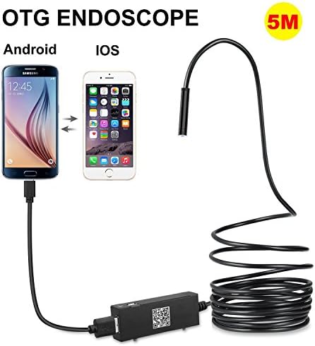 AttoPro Upgrade 5.5mm Semi-Rigid USB Endoscope for OTG Android iOS Phones, Tablet;Digital Inspection Borescope with 2.0 M HD IP67 Waterproof Snake Camera with 6 LED Lights (5M)
