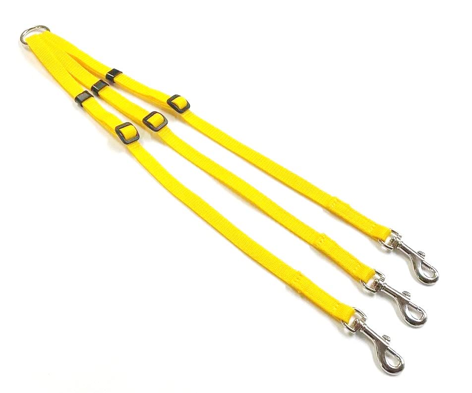 Dog Coupler/Splitter Lead Dual Walking Leash Adjustable 13mm Webbing 3 Way Splitter (Yellow)
