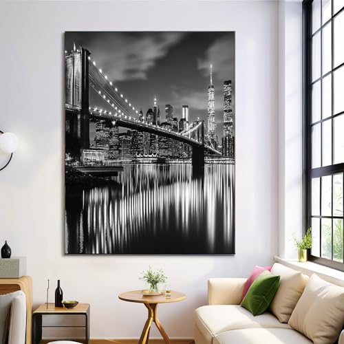 Poster Salle de Bain New York Skyline de Nuit pour Décoration WC Vintage