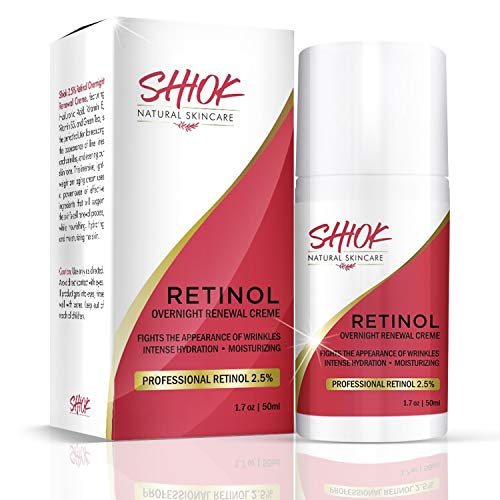 Shiok Retinol Overnight Cream- Pore Refining Moisturizer with 2.5% Retinol, Hyaluronic Acid, Organic Jojoba Oil. Fragrance Free. For Women and Men. Hydrating Paraben Free Moisturizer.
