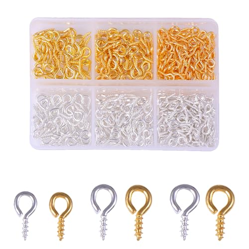 400 PCS Small Screw Hooks 3 Sizes Screw Eye Pins Metal Threaded Eyelet Screws Self Tapping Screw Hook for Jewellery Making DIY Craft Hanging Ornament