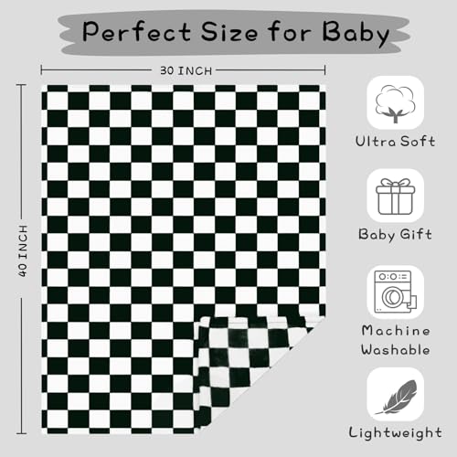 Image of Yurhap Checkered Baby Blanket Fleece Baby Blankets for Boys Girls, Ultra Soft Cozy Fluffy Infant Toddler Newborn Receiving Blankets for Crib Stroller, 30''x40'', Black