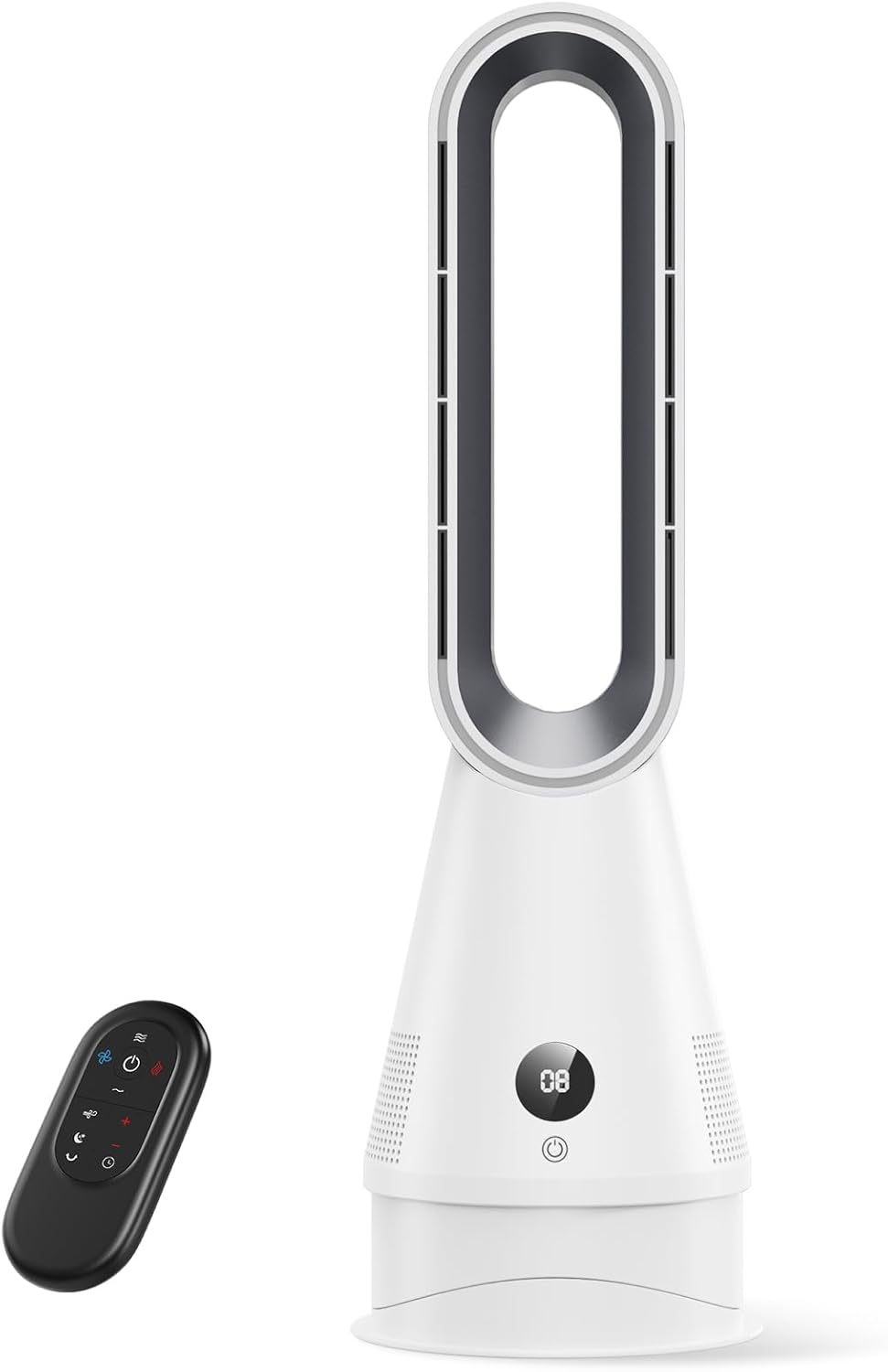 2-in-1 Bladeless Heater and Cooler Fan - 1600W Quiet Space Heaters & 8 Speeds Tower Fans with Remote, 80° Oscillation, 9H Timer, Touch Switch, Anti-Tipping Protection for Indoor Home Office