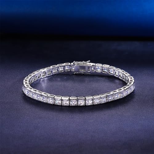 Gemsme 4 * 4mm Square Tennis Bracelet, 4mm Thin 18K White/Yellow Gold Plated Square Cubic Zirconia Tennis Bracelet for Women2