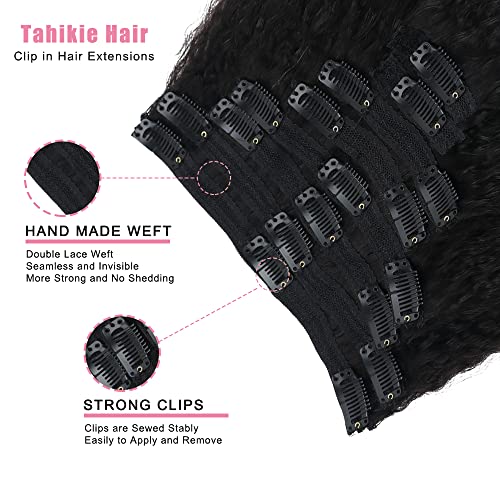 Tahikie Kinky Straight Clip In Hair Extensions Real Human Hair Clip Ins Full Head For Black Women Brazilian Remy Yaki Human Hair Clip Ins Natural Black Color 8 Pcs 18 Clips 120 G(16 Inch, Kinky Straight) #TOP2