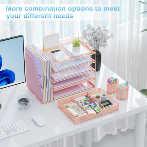 Image of gianotter 5-Tier Desk Organizer with Drawers and File Holders | Letter Trays and Pen Holders - Workspace Accessories for Office Supplies (Rose Gold)