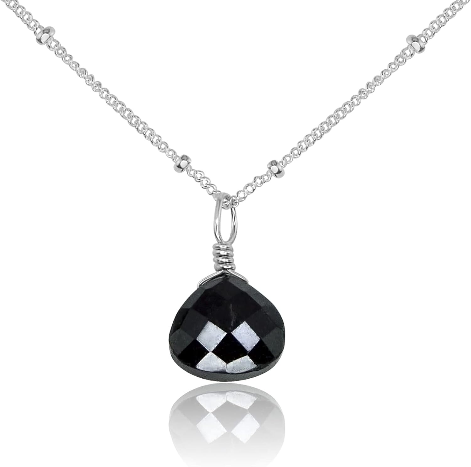 Black Onyx Teardrop Necklace in Sterling Silver Satellite